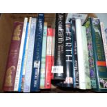 A box of books including antiques, gardening, earth, Knights Templars etc.