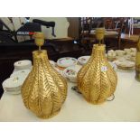 A pair of vintage high quality continental bronze gilded table lamps, leaf decoration, approx.