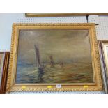 A gilt framed oil on canvas seascape, monogrammed A.