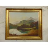 A large oil on board, Mountain scene, signed A.