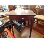 A Mahogany inlaid triangular drop leaf table