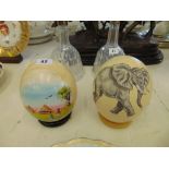 Two painted Ostrich eggs,