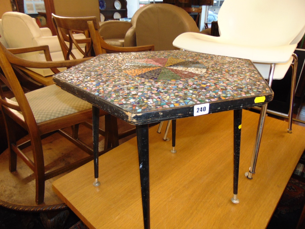 A retro octagonal Mosaic tile top occasional table