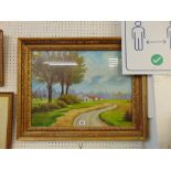 A large oil, country scene,