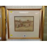 A gilt framed watercolour cottages, H Turner,