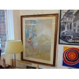 A large framed abstract painting