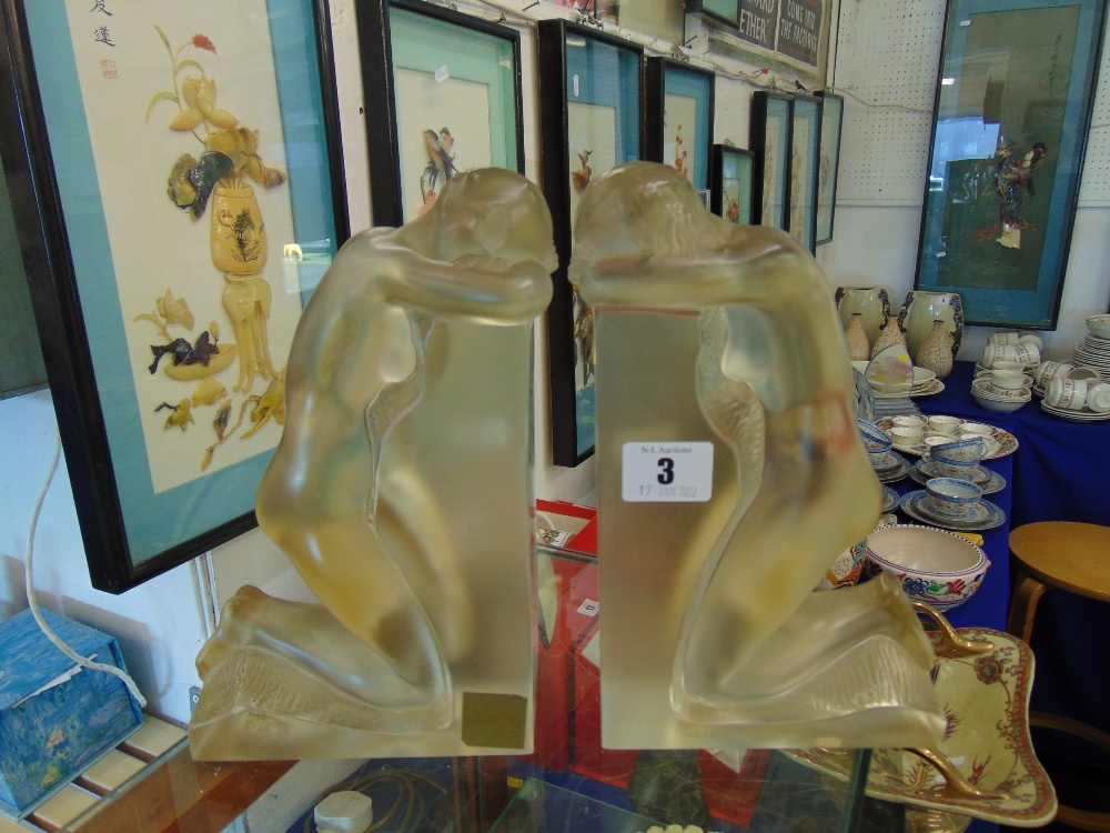 A pair of Lalique 'Revererie' fine art glass crystal bookends,