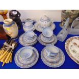 An oriental blue and white tea set