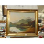 A large oil on board, Mountain scene, signed A.