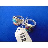 Two Silver marked Nevada rings, set with semi-precious stones,