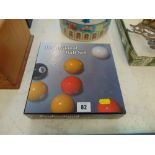 A boxed set of professional Pool balls