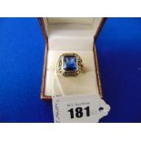 A 10ct gold blue stone ring, size H,