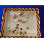 A selection of 9ct gold Pearl and Gem set earrings,