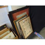 A qty of framed prints and framed certificates