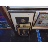 A portrait etching and five framed prints