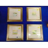 Four gilt framed watercolour miniatures, two artists,