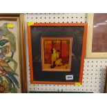 A framed Japanese figure, painted on material, poss Rice paper,