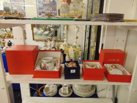 Three Spode Royal commemorative boxed mugs and a Royal Worcester mug