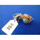 Two Silver marked Nevada rings, set with semi-precious stones,