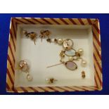 A selection of 9ct gold Pearl and Gem set earrings,