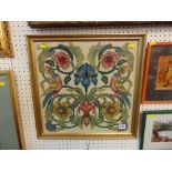 A gilt framed tapestries birds, flowers, unsigned,
