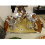 A Piquot ware tea/ coffee pot on tray etc.