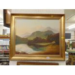 A large oil on board, Mountain scene, signed A.