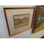 A gilt framed watercolour cottages, H Turner,