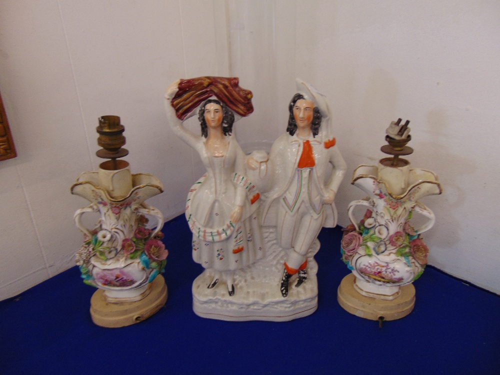 Two figural lamps and a Staffordshire flat back - Image 3 of 3