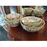 Two sets of Canton style fruit bowls