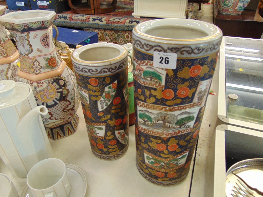 Two Imari style cylindrical vases