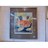 A Beryl Cook print, Four Hungry Cats, signed and sealed,