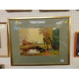 A gilt framed oil, country scene,
