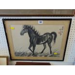 A framed Oriental watercolour Horse