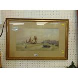 A framed and glazed watercolour seascape signed