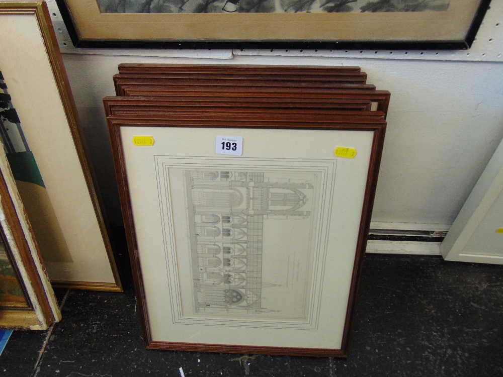 Eight framed architectural prints of Durham Cathedral, by R.