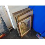 A selection of five watercolours, town scenes etc.