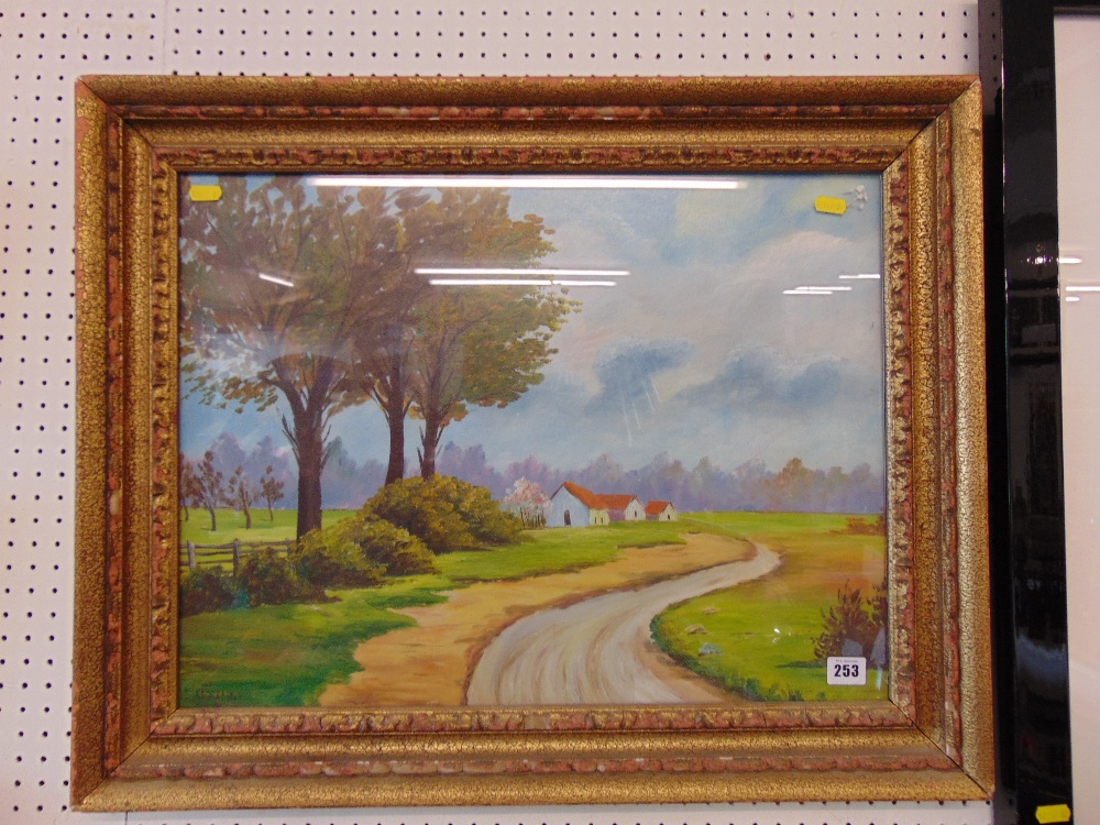 A large oil, country scene,