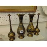 Two brass vases and two brass rosewater shakers