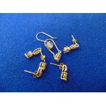 Three pairs of 9ct gold and gem set earrings