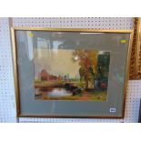 A gilt framed oil, country scene,