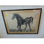 A framed Oriental watercolour Horse