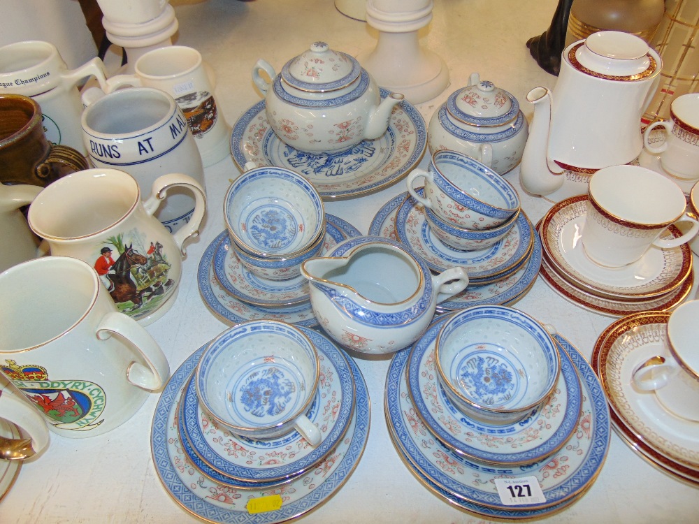 An oriental blue and white tea set