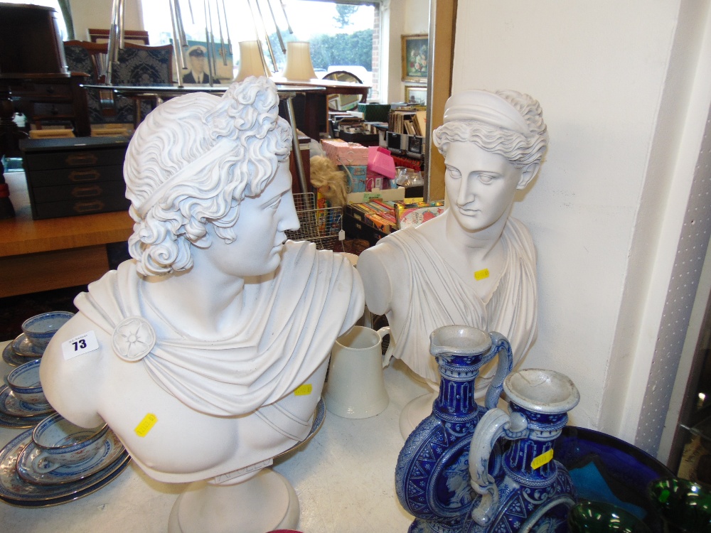 A pair of marbled busts Apollo and Diana - Image 3 of 3