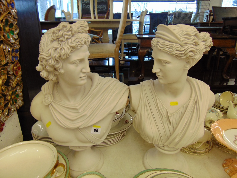 A pair of marbled busts Apollo and Diana - Image 2 of 3