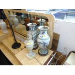 Two Oriental table lamps plus a marble lamp