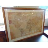 A large framed map of the world