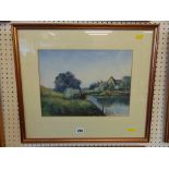 A gilt framed watercolour, river scene, signed Y.