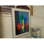 A framed mixed media abstract blocks