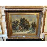 A gilt framed oil on board, winter scene,